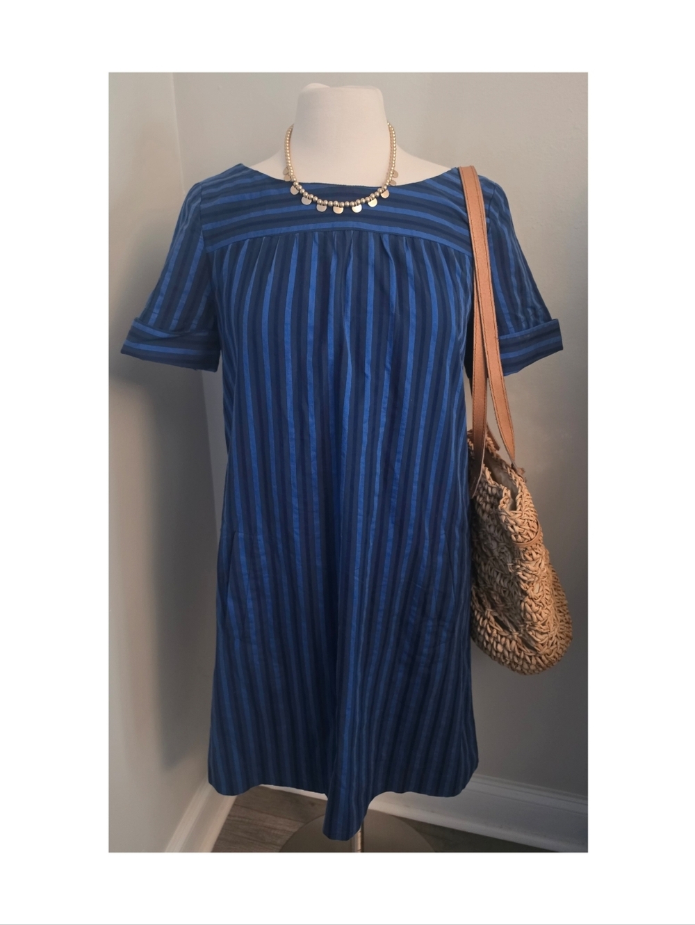 Anthropologie HD in Paris Blue Striped Cotton Dress – Size 10, Pockets